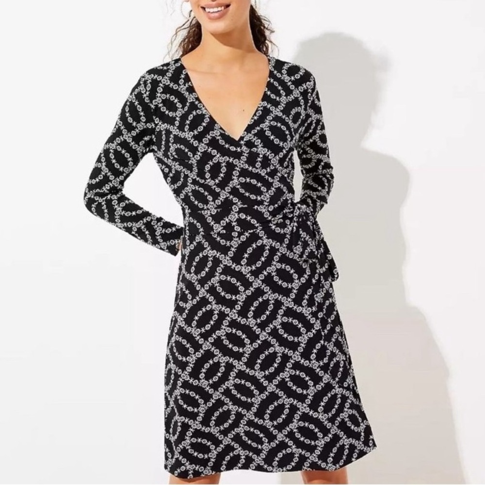 NWT Loft Black Long Sleeve Wrap Dress Size L